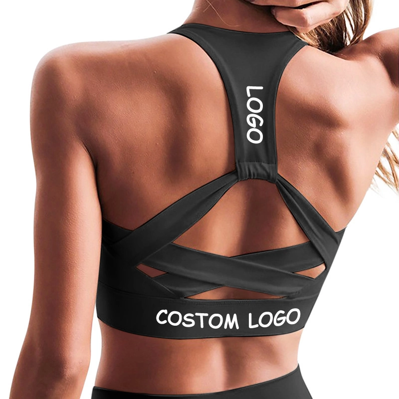 Soutien-gorge de yoga sport Haut forme physique impact élevé Sport pousser vers le haut Soutien-gorge de sport sans dos pour femme avec logo