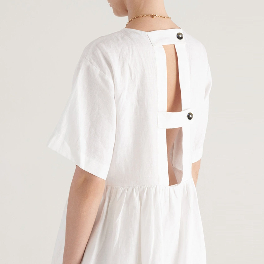 Summer White Backless Cotton Soft Comfortable Night Gown Sleep Dress Women Lounge Wear