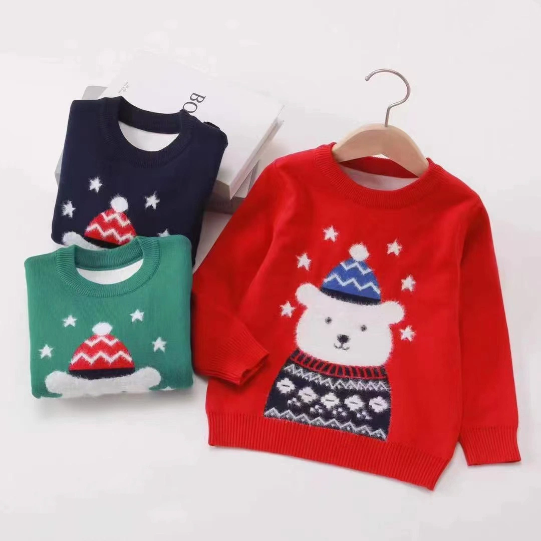 Fall / Winter High Quality Ultra Soft Kid Unisex Fashion Knitted Custom Pull Over Crew Neck Long Sleeve Sweater Clothing Garment for Wholesale Price.