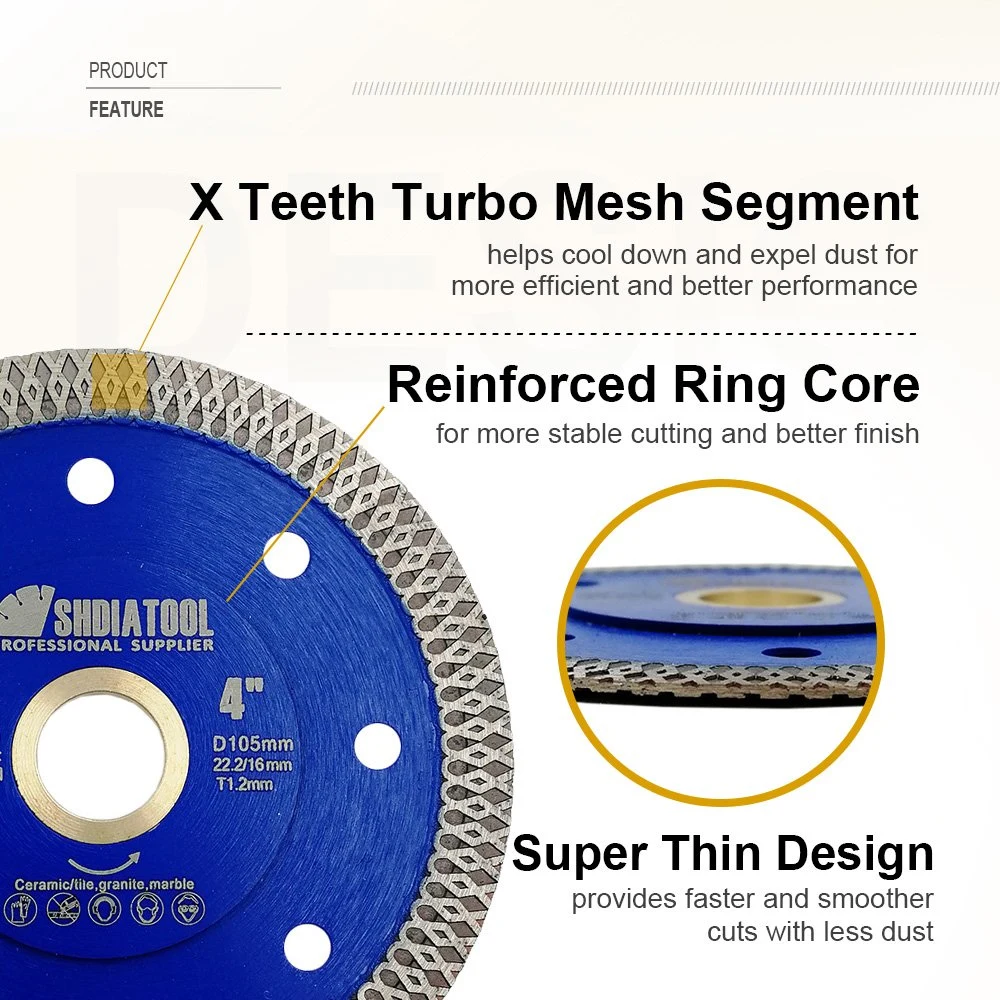 Lame de scie diamantée turbo à design ultra-mince en maille de dents X pressée à chaud