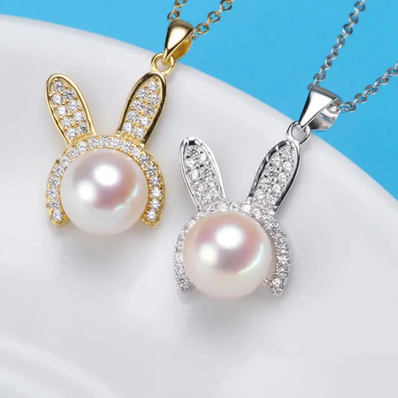 Cubic Zirconia Rabbit Ears Pearl 925 Sterling Silver Pendant