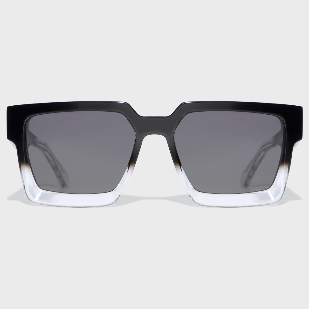 Yeetian Custom Clear and Black UV400 Protective Bevel Cut Big Square Acetate Sunglasses