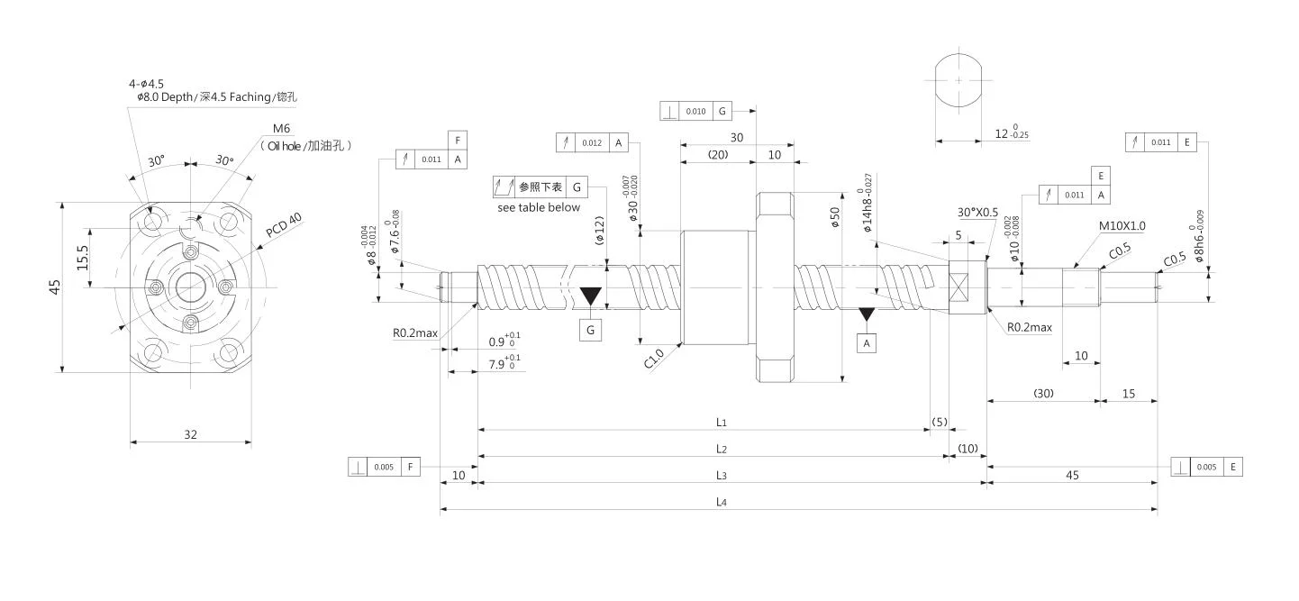 Kgg-Massekugelschraube mit abgesetzten Mutter für elektrische Bremsen (Serie GG, Leitung: 10mm, Welle: 12mm)