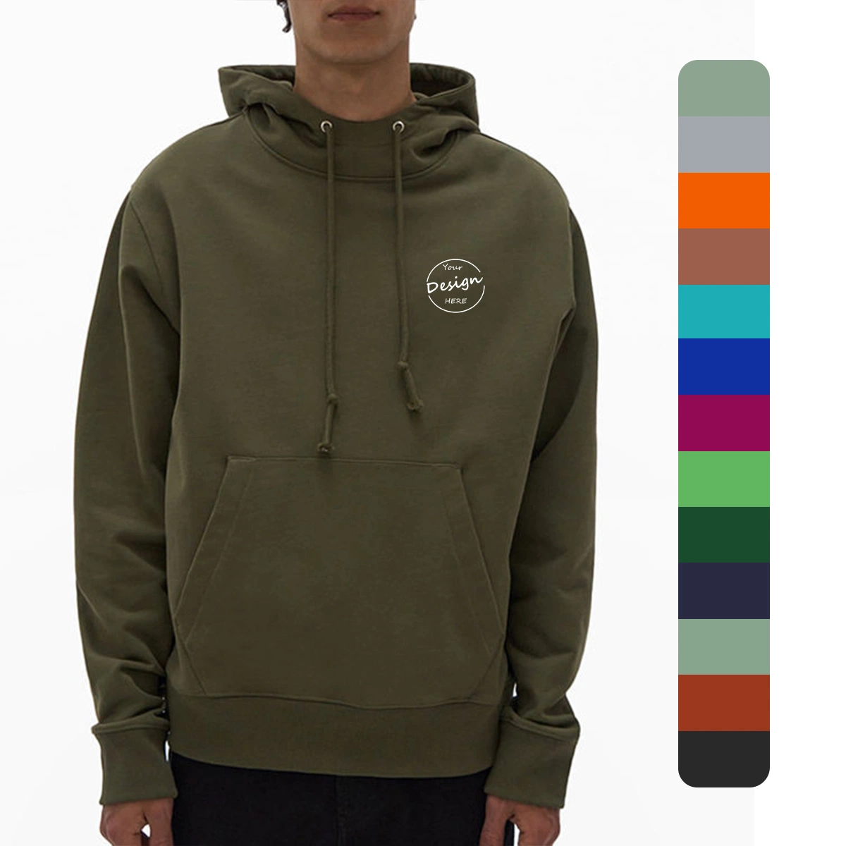 High Quality Cotton Polyester Dark Green Heavy Weight Fleece with String Oversized Hoodie with Pocket for Men