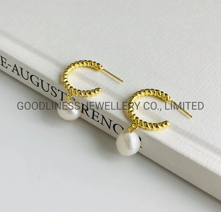 S925 Silver Jewelry Baroque Pearl European American Style Twisted Round Design Earrings Wholesale/Supplier