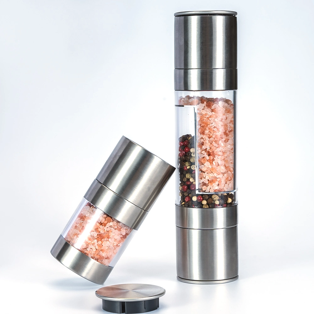 Modern Kitchen Stainless Steel Adjustable Spice Shaker 2 in 1 Salt and Pepper Mill