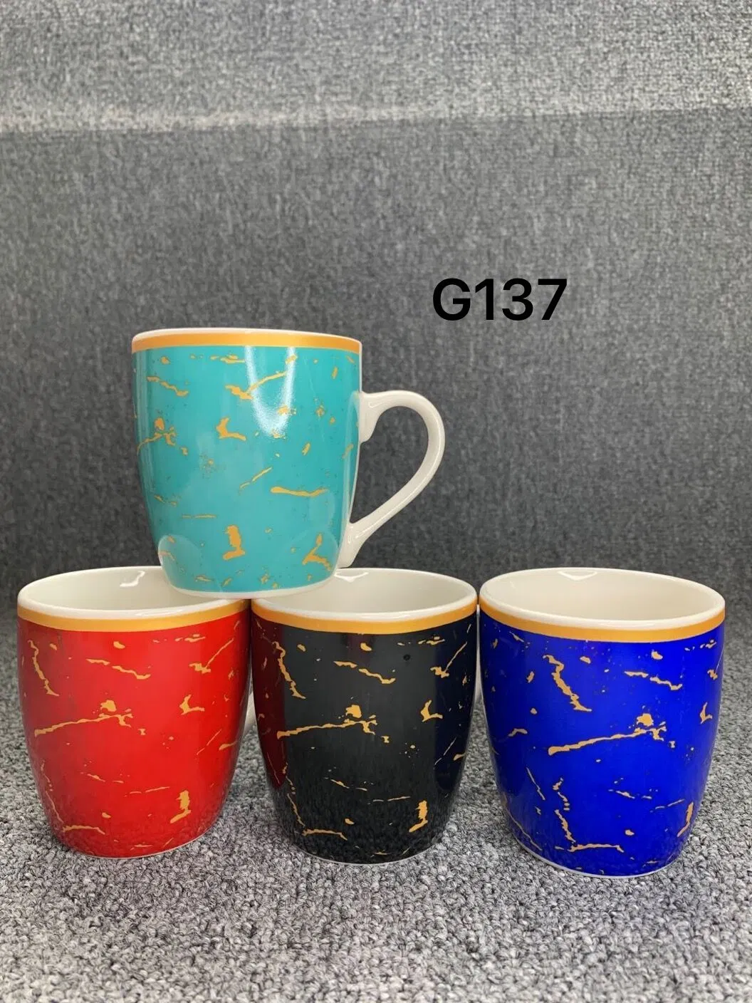 Marbling Printing Design 12oz 360ml Four Ceramic Mugs Cup Set for Gifts