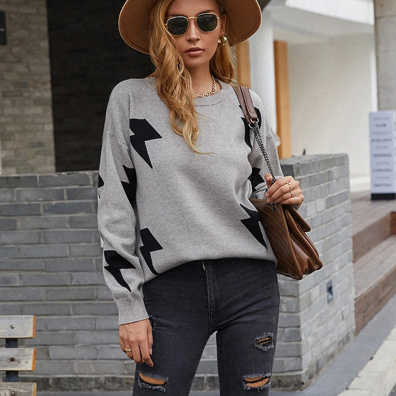 Customed Pattern Printed Sweater Women Winter Fashion off-The-Shoulder Knitwear Lady Clothing