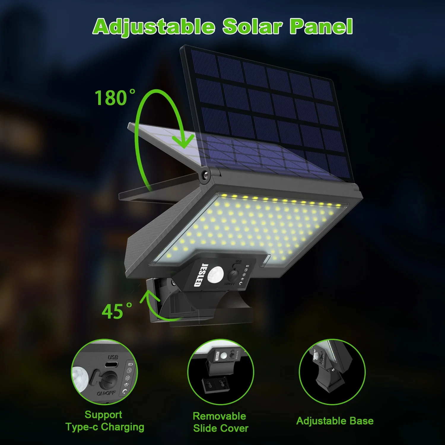 Jesled Outdoor Motion Sensor LED Flood Light IP65 Waterproof Garden Solar Lamp for Yard Patio Garage