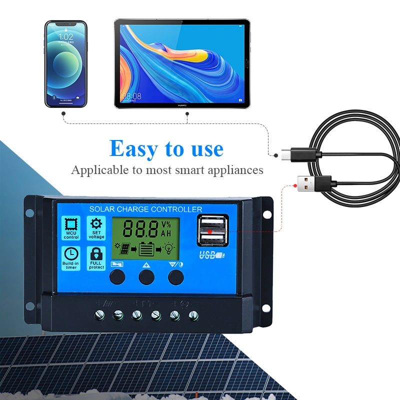 Suyeego Fabrik Preis Advanced Solar-Ladekontroller 50A 12V/24V PWM LCD-Display Dual USB Ports 2A LCD-Display Lithium-Ladung Solarpanel-Controller