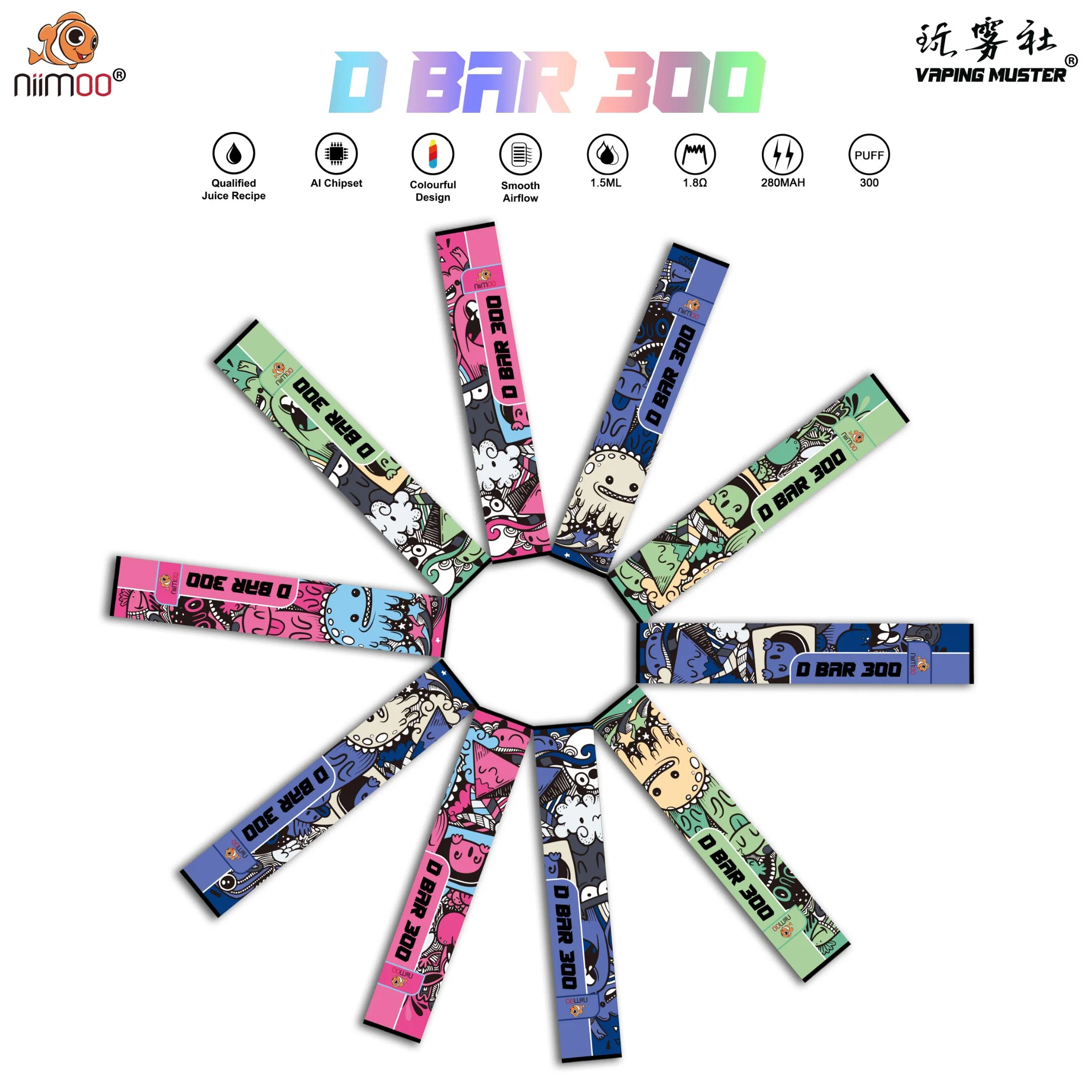 Niimoo Nuevo estilo 300 inhalaciones desechables Mini Vape Pen con 280 mAh cigarrillo electrónico