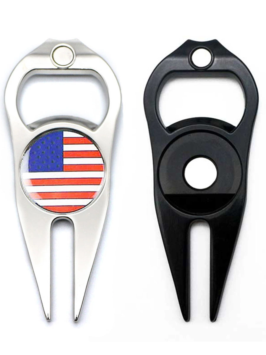 Stock Bottle Opener Golf Divot Tool Ball Marker with Golf Repair Fork