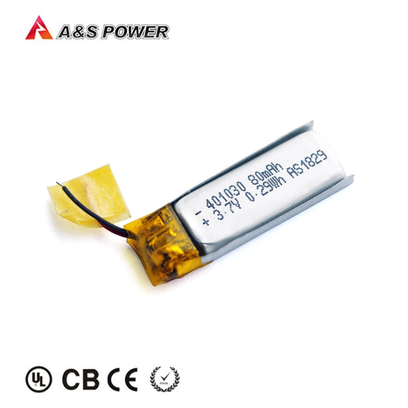 Flat Ultra Thin 3.7V 80mAh Lithium Polymer Rechargeable Battery Cells 401030