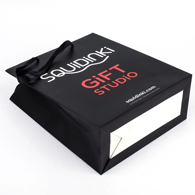 Handmade Promotion Black Printed Paper Shopping Packaging Bag for Gift