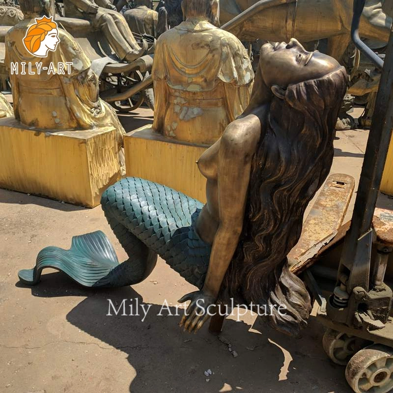 Gran jardín al aire libre el arte de la vida de metal de bronce de tamaño de la Estatua de sirena