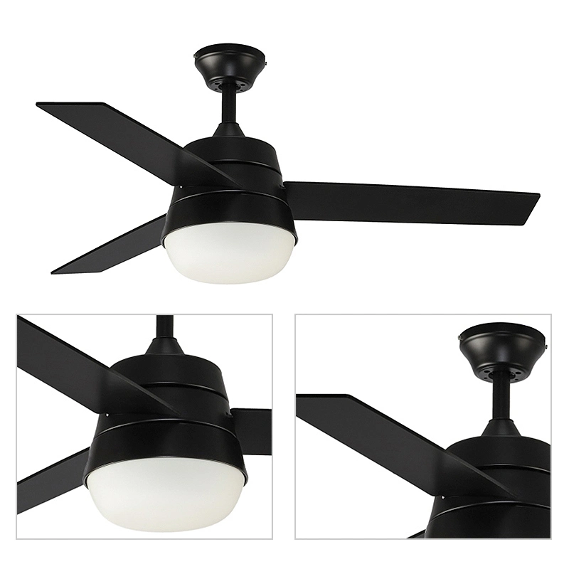 44 Inch Modern Furniture Decorative Lighting Air Cooler Exhaust Ventilation Hanging Fans Black LED Ceiling Fan with Lamp Light and Blades