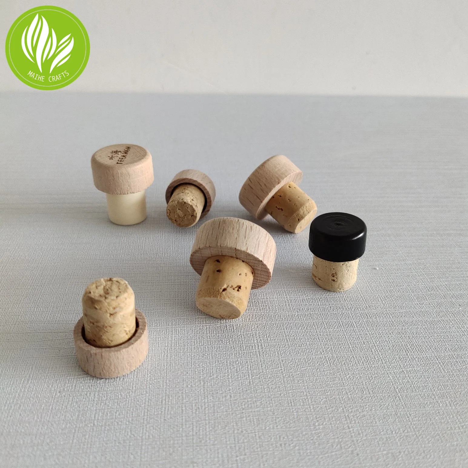 Customized Wood Cap with Natural Cork Glass Bottle Lid for Bottle