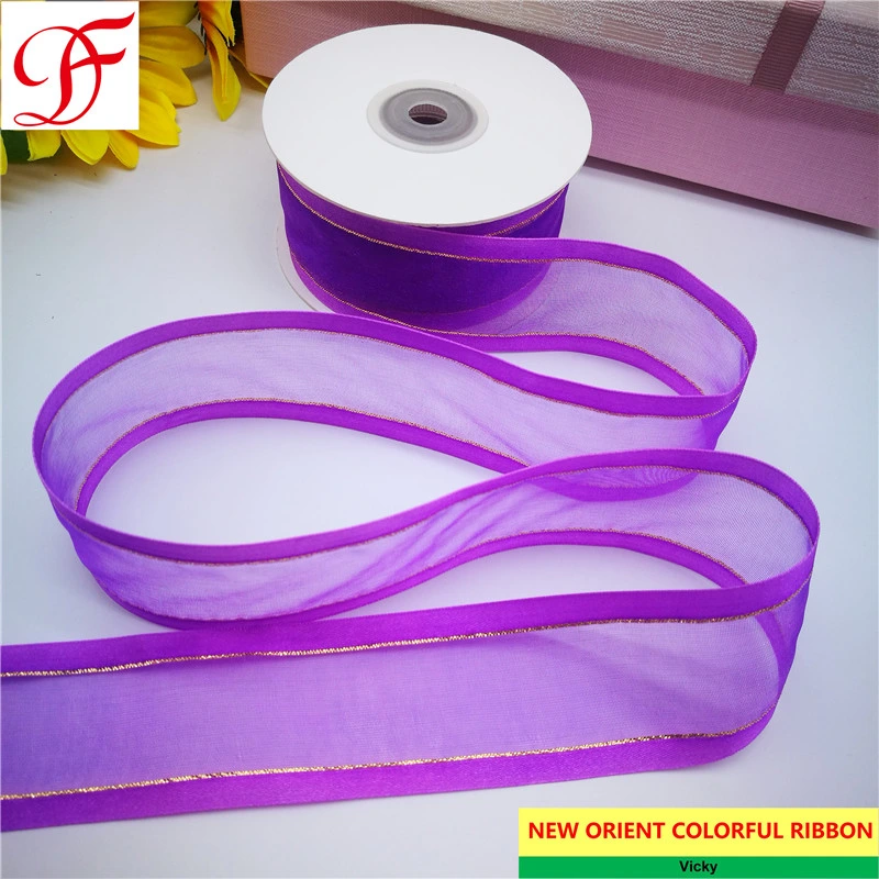 Good Quality Nylon Satin Edge Organza Ribbon Double/Single Face Satin Ribbon Grosgrain Taffeta Gingham Hemp Metallic Ribbon with Metallic Trims for Gifts