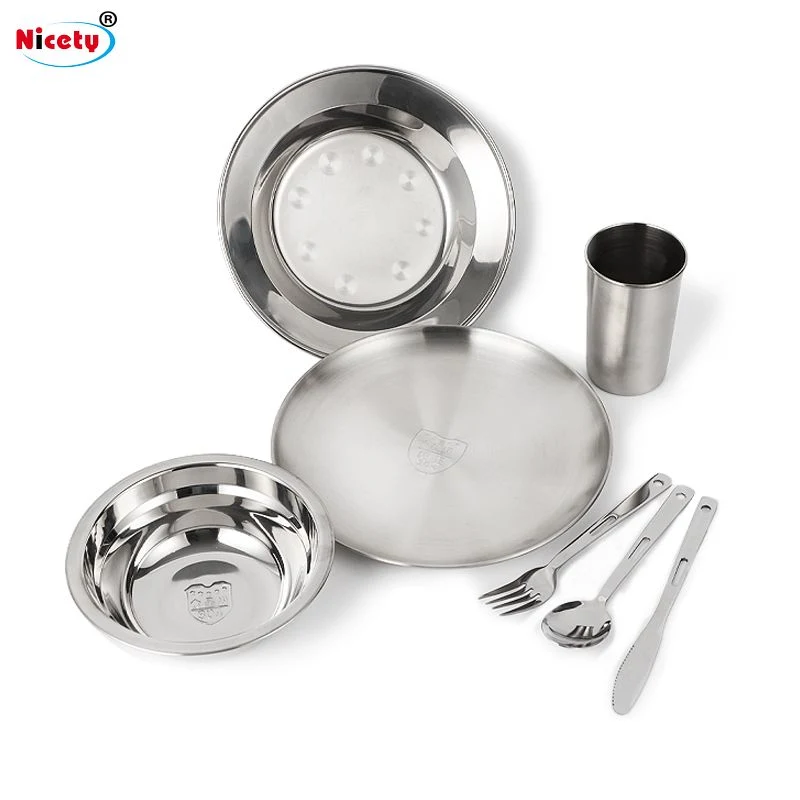 Portátil de utensilios de cocina de acero inoxidable resistente de camping al aire libre Senderismo Cookset Kit de lío para picnic mochilero Camping utensilios de cocina