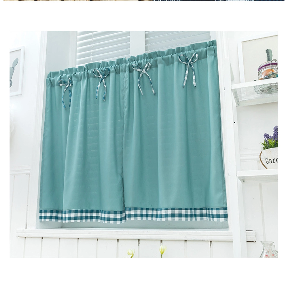 Solid Readymade Bow Lace Kitchen Door Curtain Fabric for Home Decoration