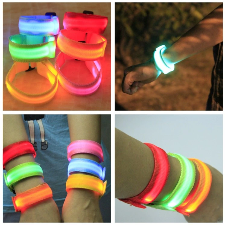 regalo de promoción de la seguridad de Nylon de advertencia de la ejecución de las bujías de LED de color de la banda de Pulsera Brazalete deportivo