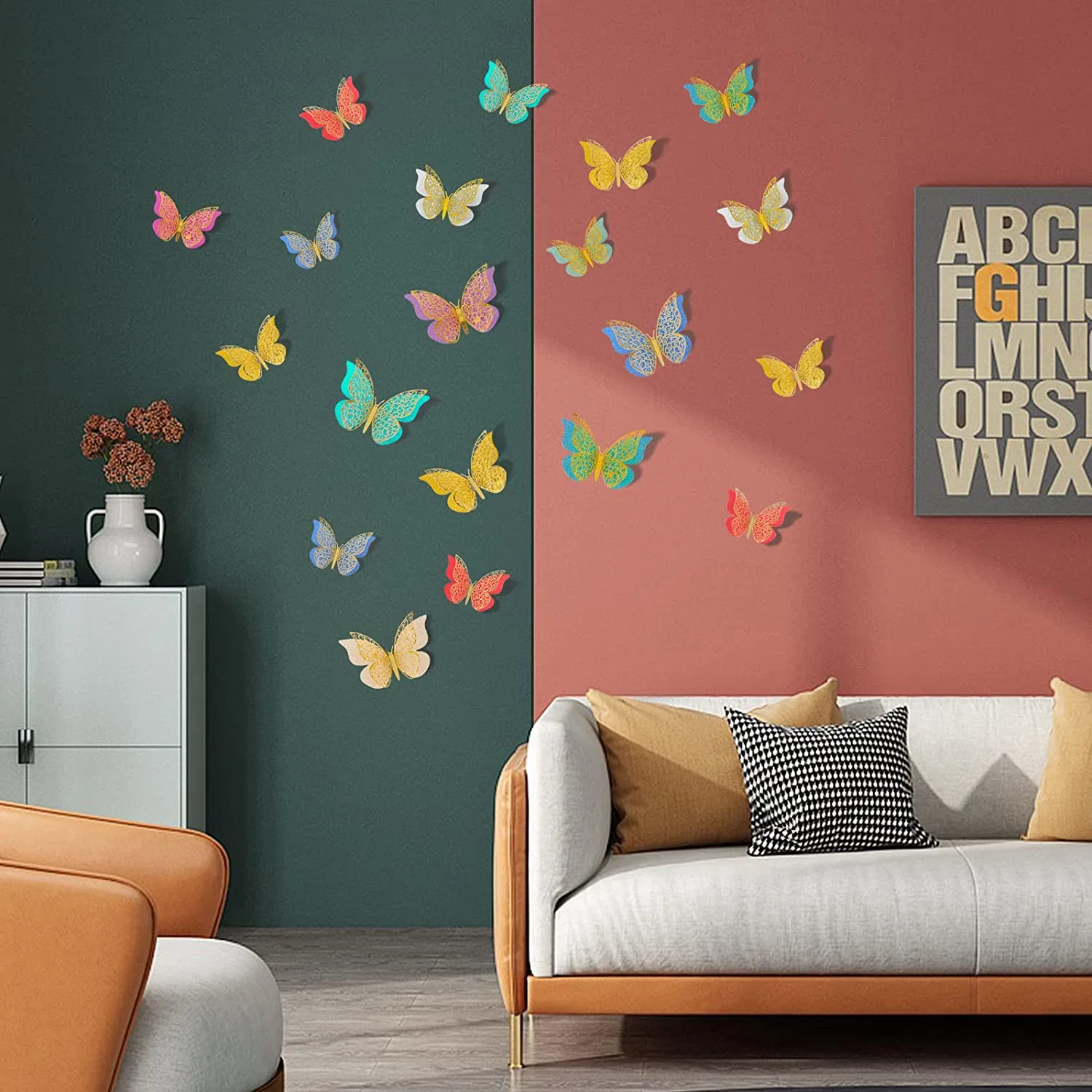 3D Oro Butterfly 24 PCS capas dobles decoración adhesivos para pared parte bebé boda Show Home Aula de la Guardería niños Dormitorio Baño Salón Decoración