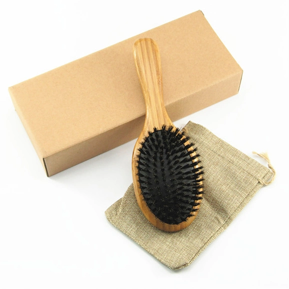 Women & Men Detangling Massage Hairbrush Private Logo Bamboo Paddle Hair Brush with Box Packing Bristle Hair Brush