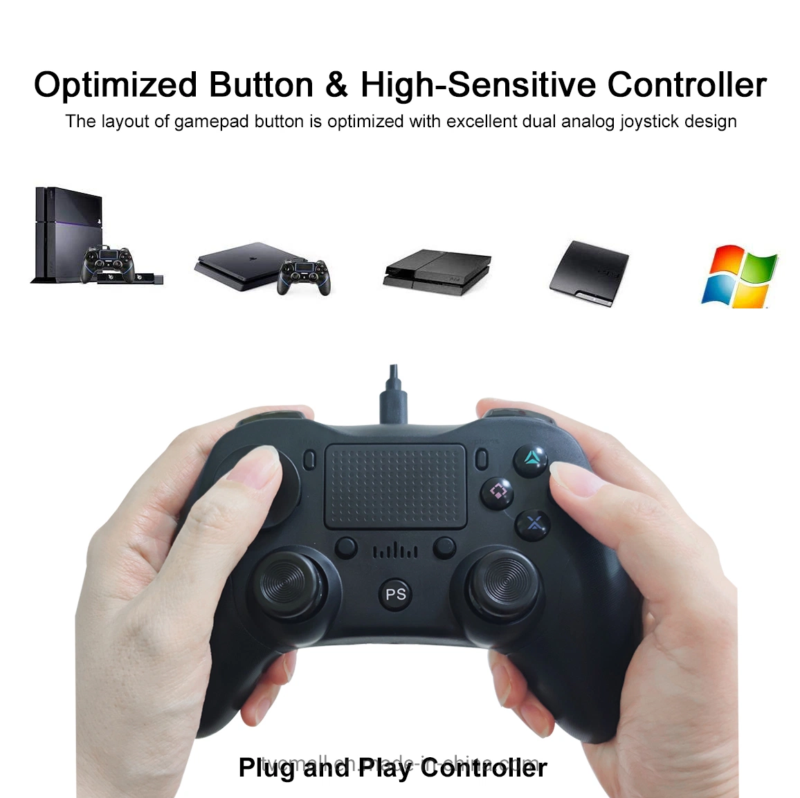 MB-P912W Wired Gamepad Dual Analog Game Joystick Controller Gaming Gamepad for PS4 - Black