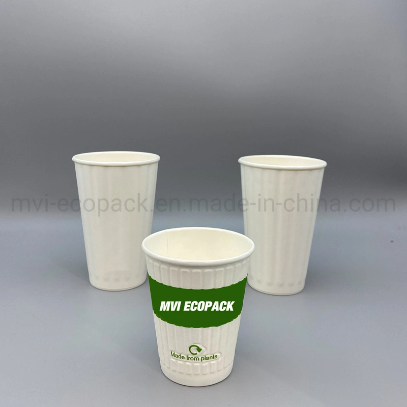 Biodegradable Takeaway PLA/Water-Based Coating Paper Coffee Cup Paper Ripple Cup with Lid