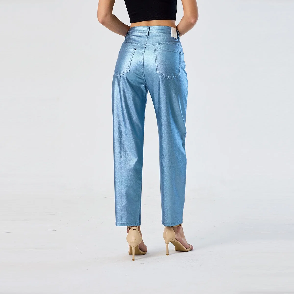 Custom Blue Colored Pants Straight High Waist Stretchy Party Trousers for Women