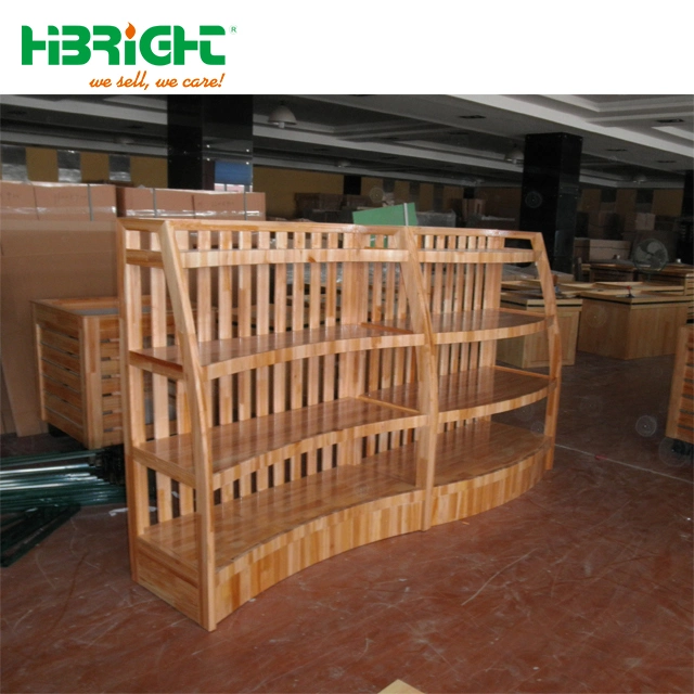 Double Sided Natural Wood Gondola Shelvings Racks for Bakery Shop