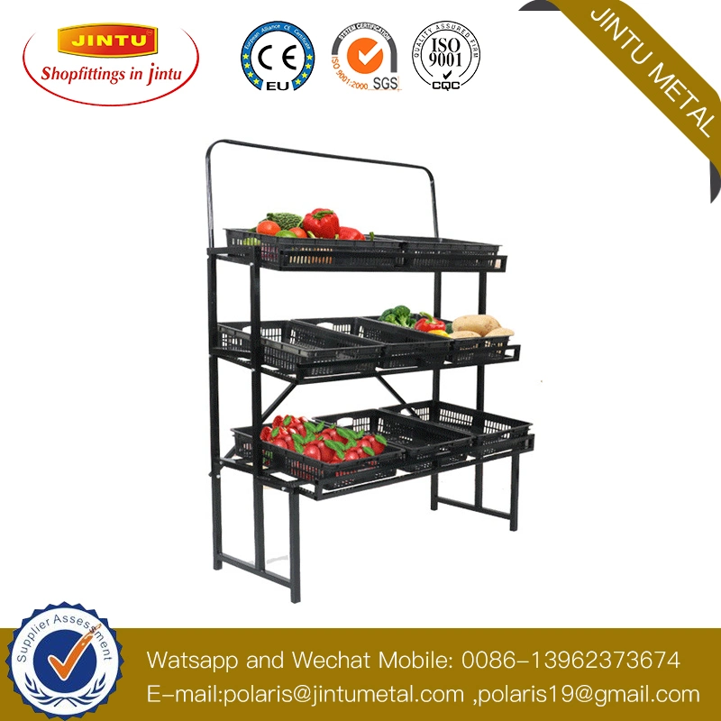 Supermarket Vegetable and Fruit Display Stand Display Shelf Metal Wooden Display Shelf Stand