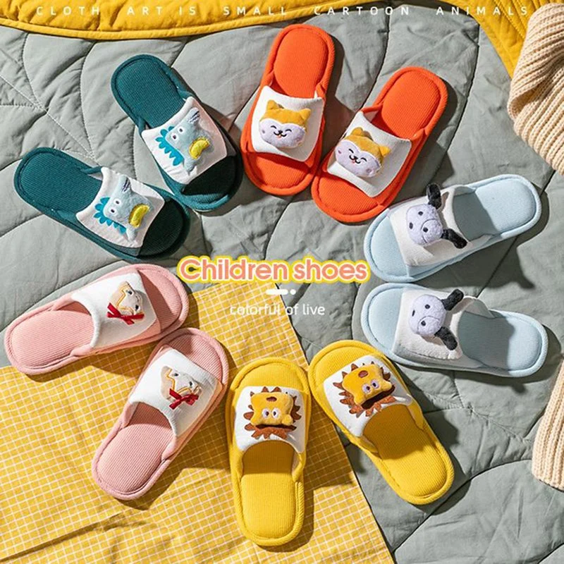 Children Linen Slippers Spring Summer Boys Girls Cartoon Cotton Fabric Home Shoes