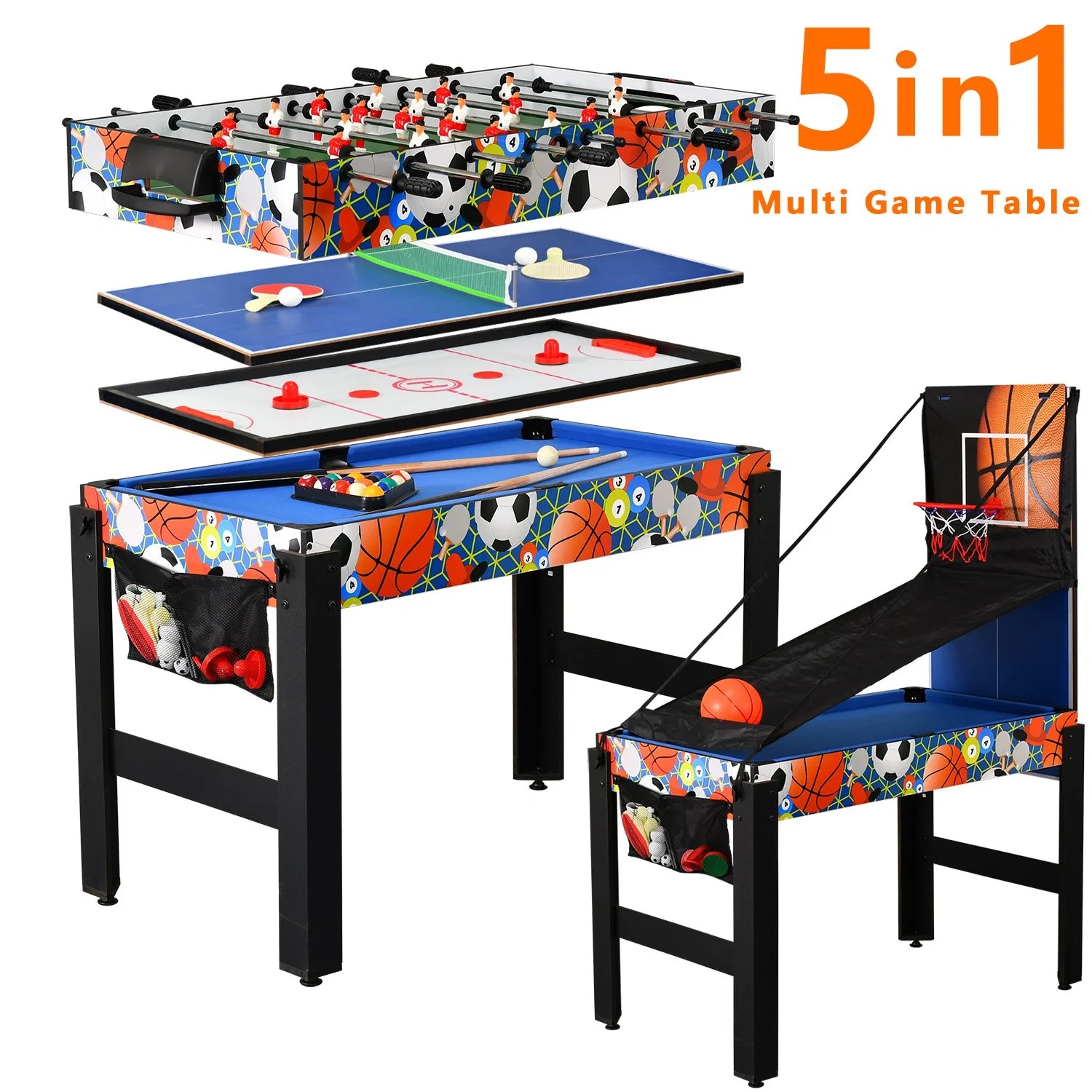 48 Zoll Multi Game Tisch mit Pool Fußball Air Hockey Basketball und Tischtennisplatte