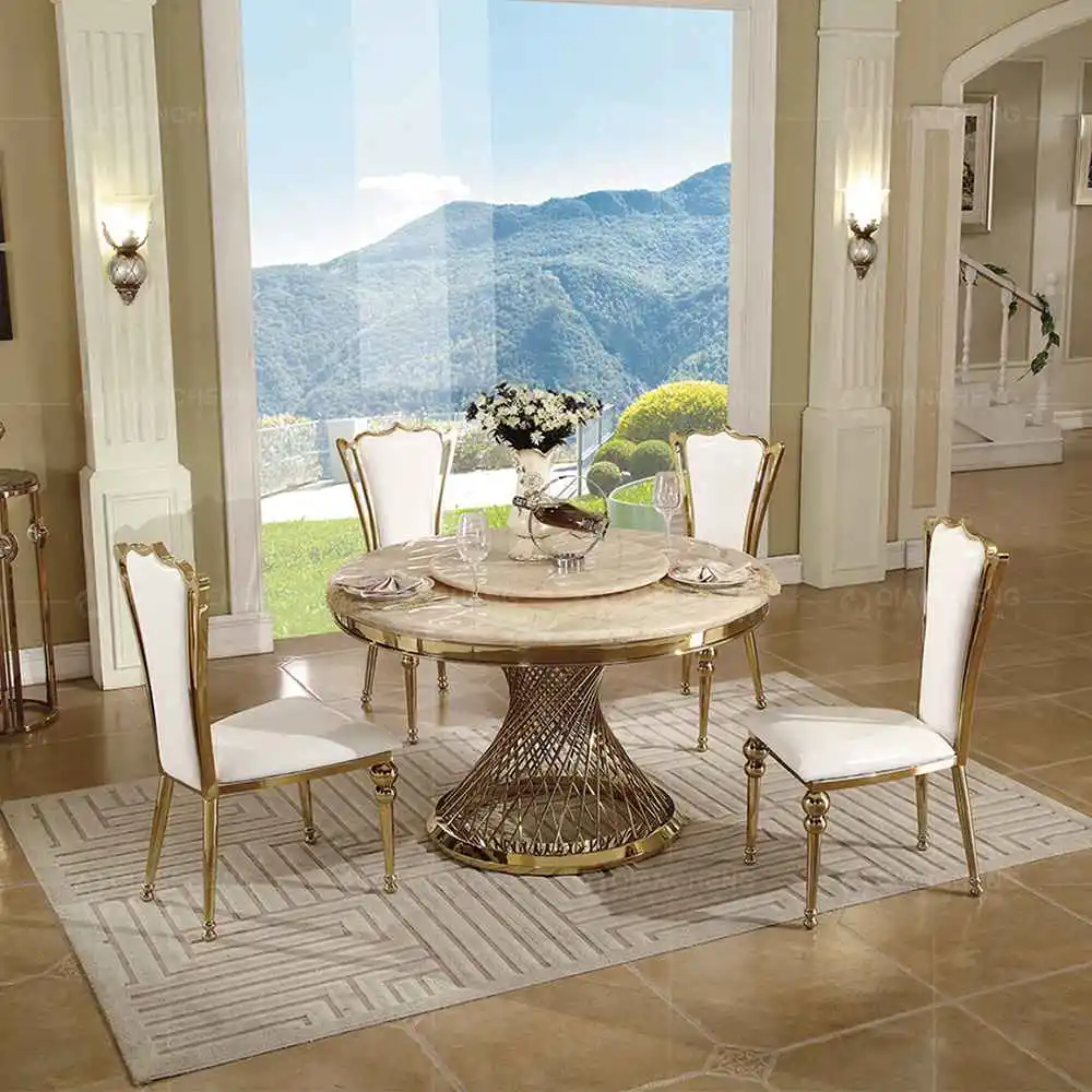 Luxury Stainless Steel Rose Golden Mirror Round Shape Dining Table