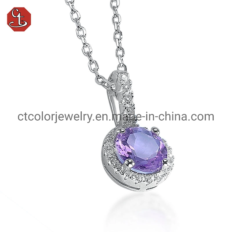 Silver Jewelry Oval Micro Set Amethyst Ocean Heart Ladies Jewelry Pendant