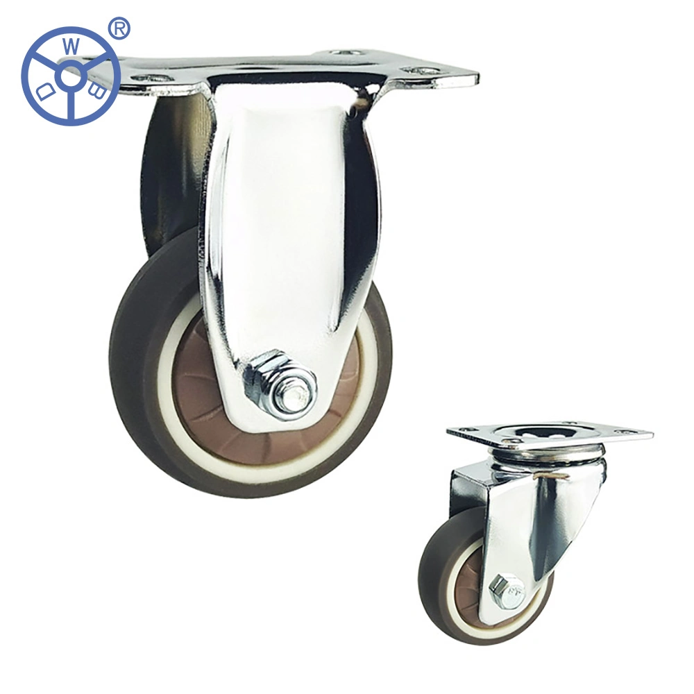 Wbd 1 2 3 Inch Double Ballrace Chrome Plated Swivel Head Office Chair Brown TPR Thermoplastic Rubber Caster