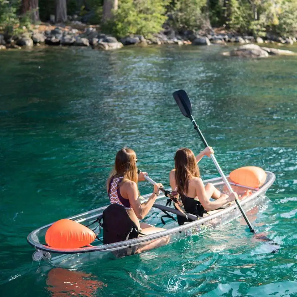 Crystal barco de pesca en kayak canoa transparente con fondo transparente para el comercio al por mayor