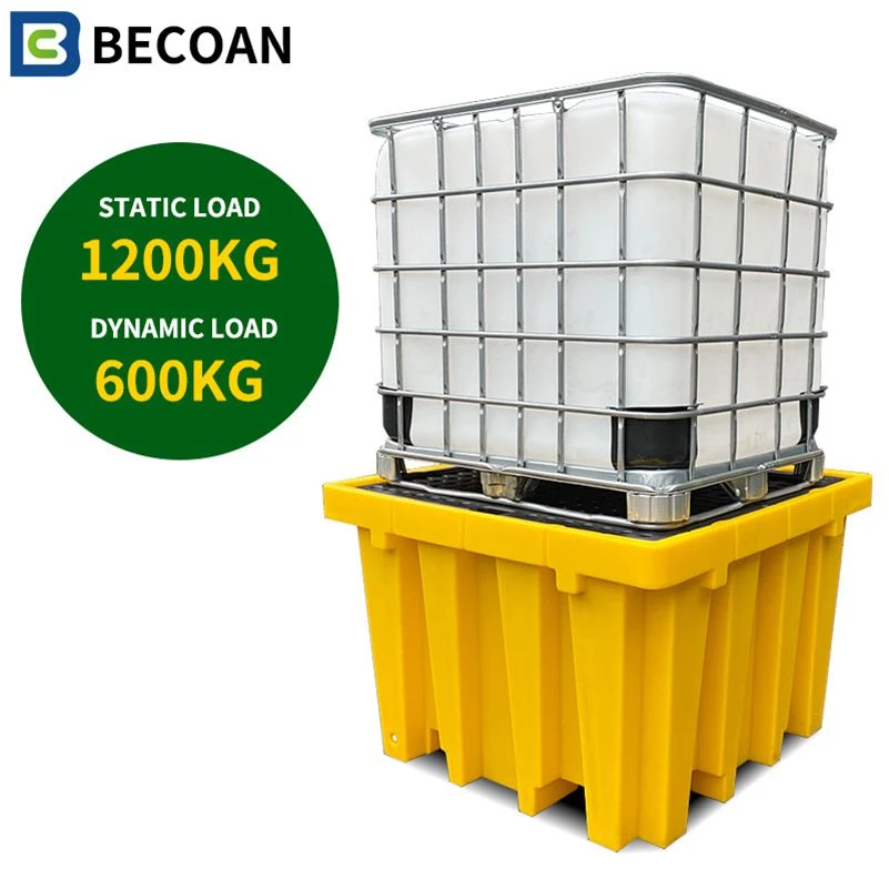 Factory Customized IBC Heavy Duty Industrial 4 Drum Rackable Recycle 1300L/ 343 Us Gal Plastic Spill Pallet for Spill Control Becoan Brand