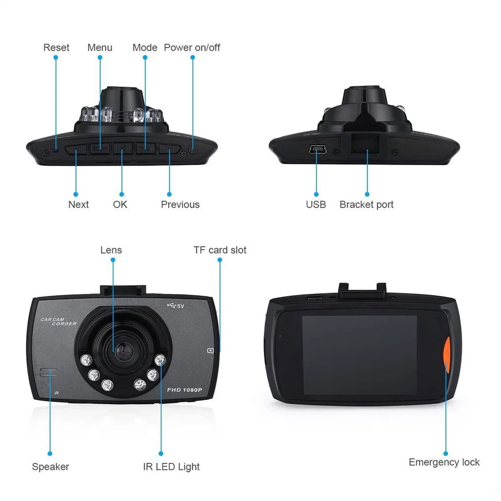 Устройство записи видео камеры автомобиля G30 2.4" Dash Cam 120 градусов широкий угол обзора и обнаружение движения ночное видение G-датчика