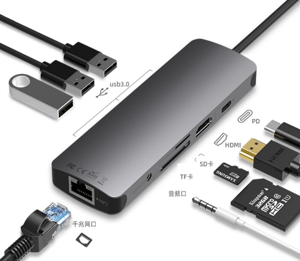 9in1 Multi-Port-Konverter Pd SD HD VGA RJ45 USB-Hub