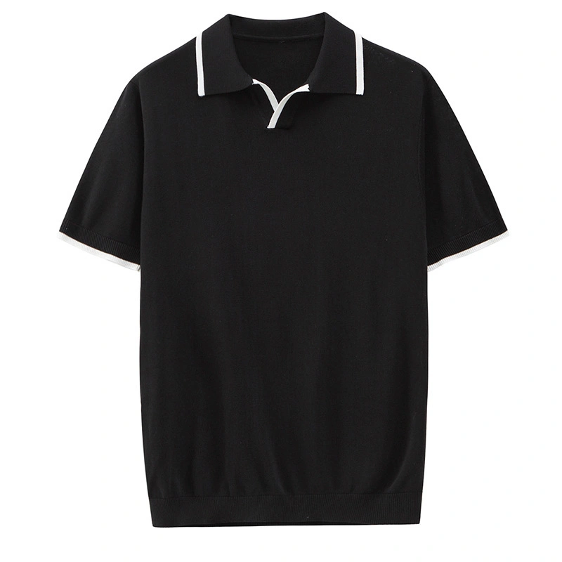 No Buttons Ribbed Hem Polo Shirts Mens Blank Design Shirts