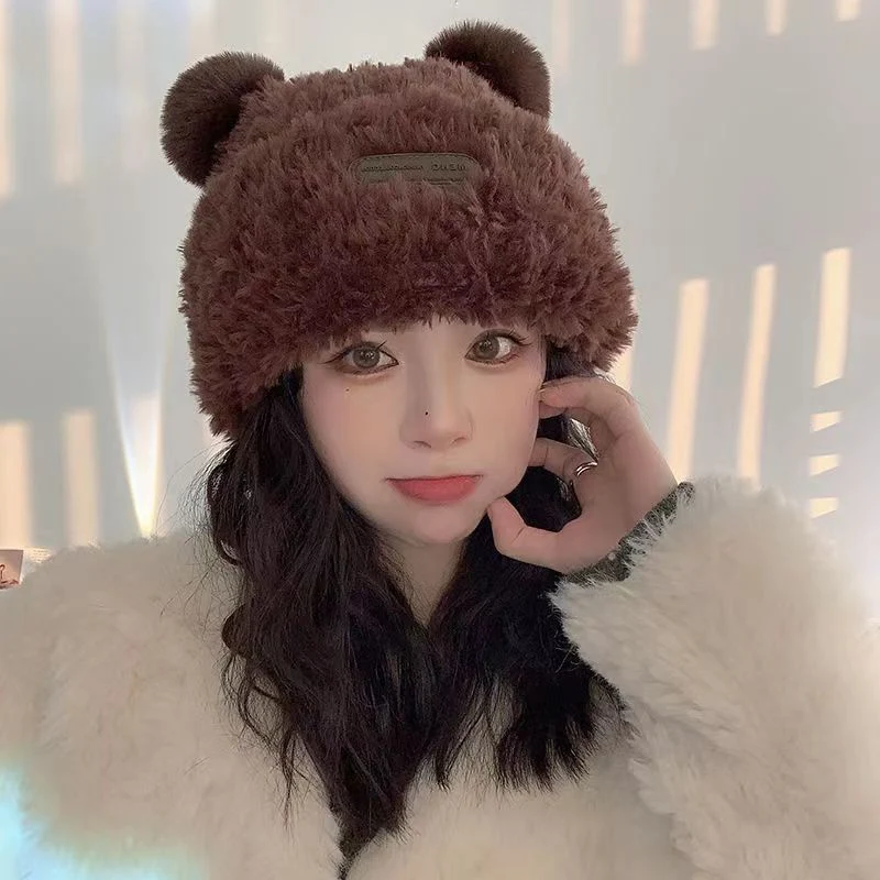 2023 Fashion Winter Warm Hats Women's Knitting Cute Bear Custom Adult Beanie with Ears