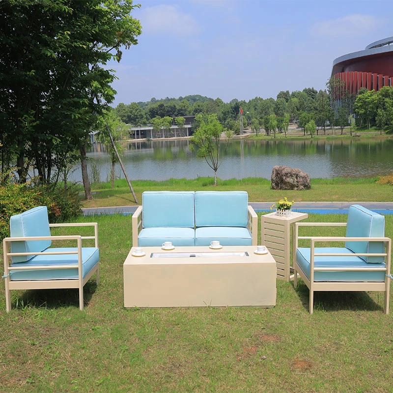 Canapé de patio avec table de foyer, ensemble de canapé de jardin, ensemble de meubles sectionnels de qualité hôtelière (ensemble de conversation avec foyer à 5 pièces)
