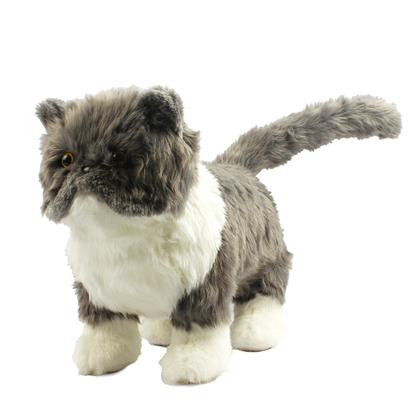 Custom 35cm Fuzzy Grey Soft Stuffed Animal Toy Grumpy Realistic Cat Plush