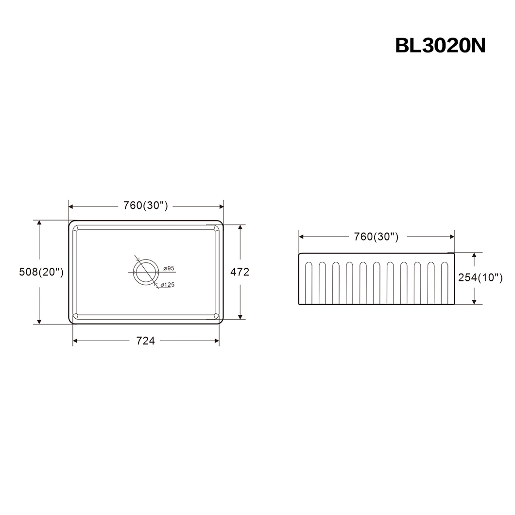 Hygienic Glaze Kitchen Single Basin Farm Sink with Drain Board