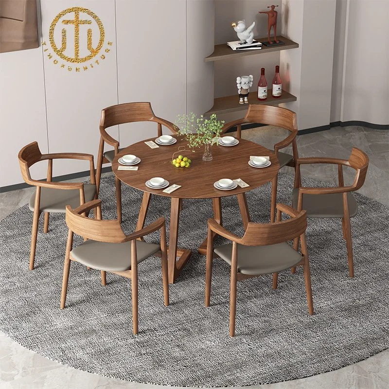 European Style Round Brown Customizable Small Living Room Dining Table