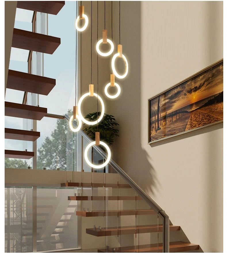 Pendente de iluminação LED Círculo da lâmpada de Wood Design lustre a Lâmpada moderna