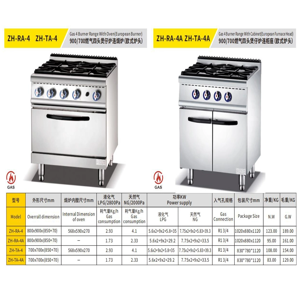 Équipement de cuisine commercial gaz Brûleur de gammes en acier inoxydable