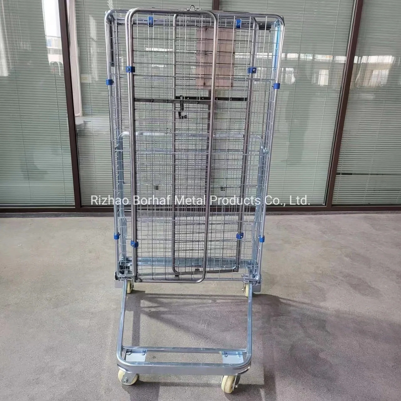 Galvanized Cargo Industrial Carton Transport Wire Mesh Metal Roll Cage Trolley